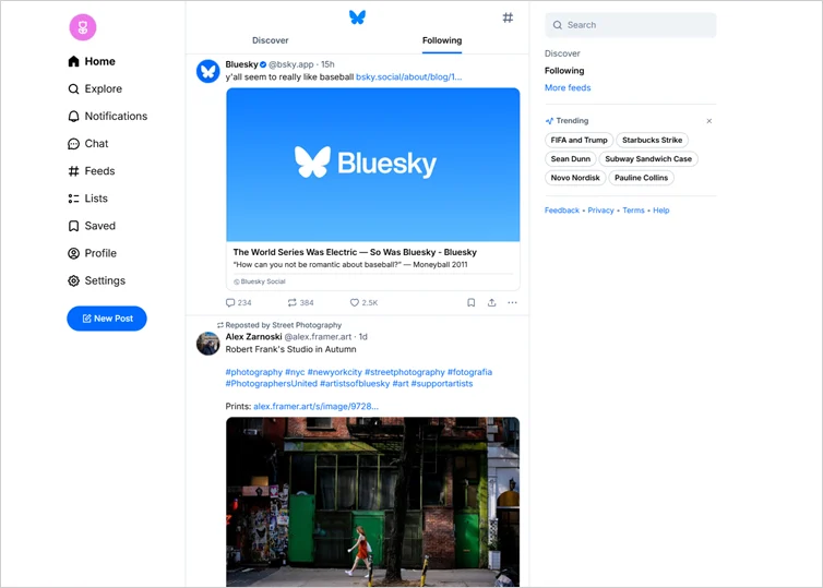 The Following feed on Bluesky shows posts chronologically.