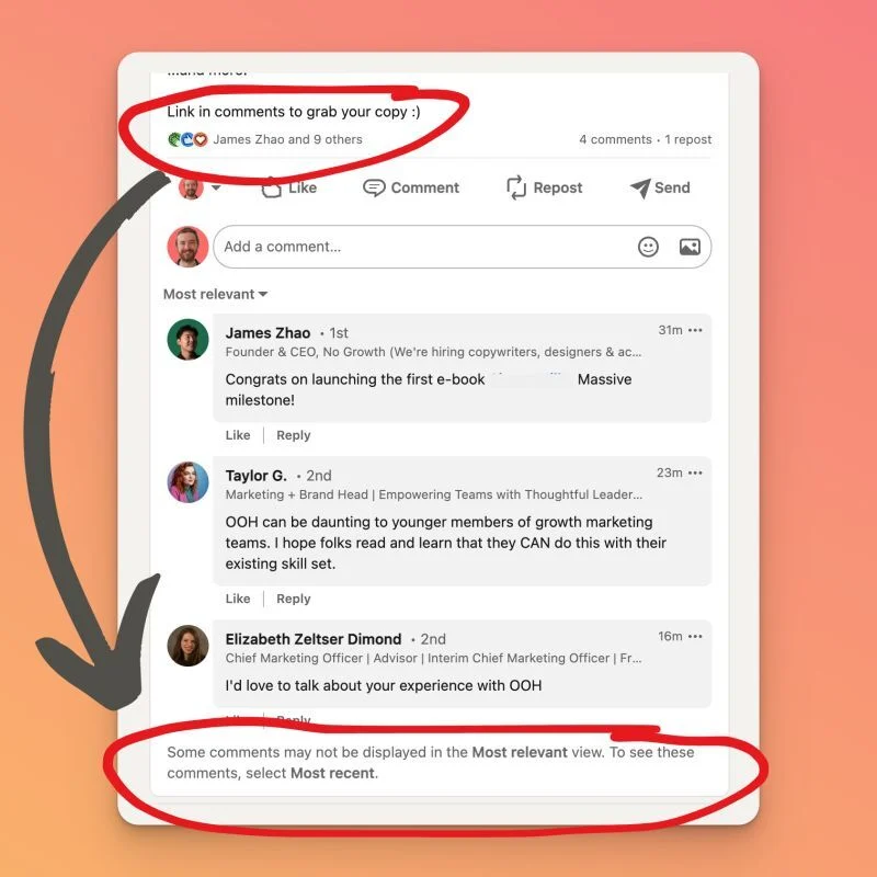 Screenshot showing how LinkedIn only shows the relevant comments by default