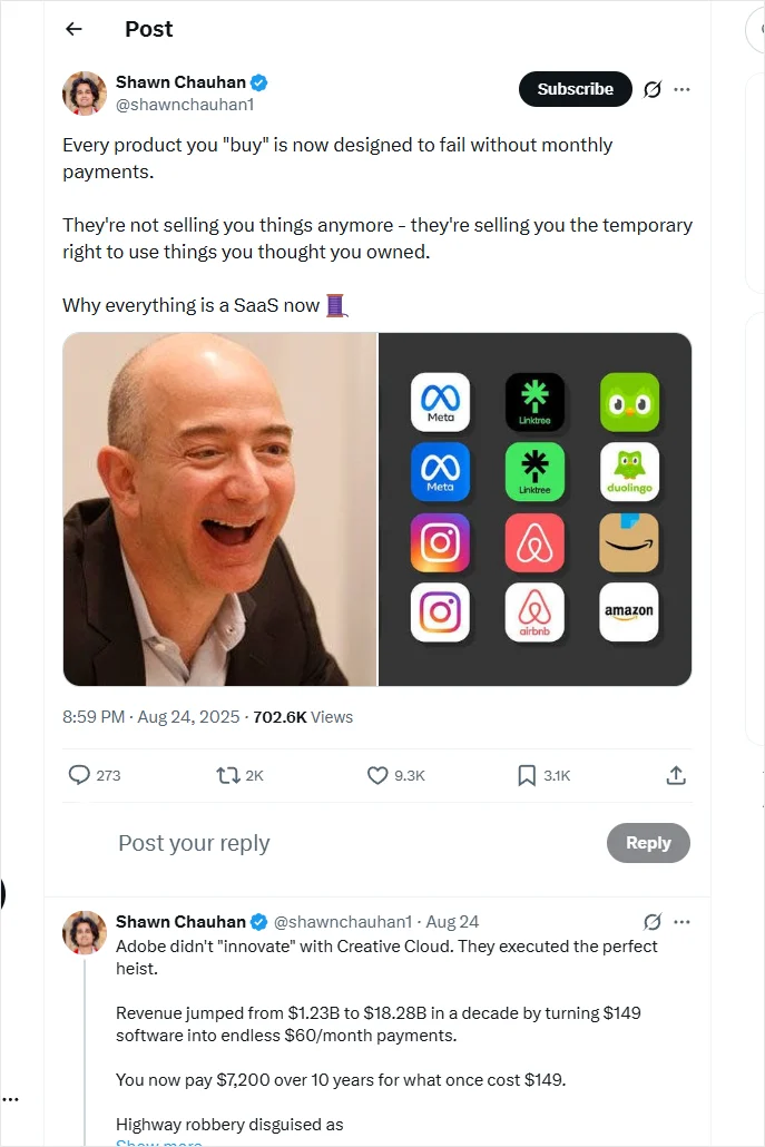 A thread discussing SaaS subscriptions