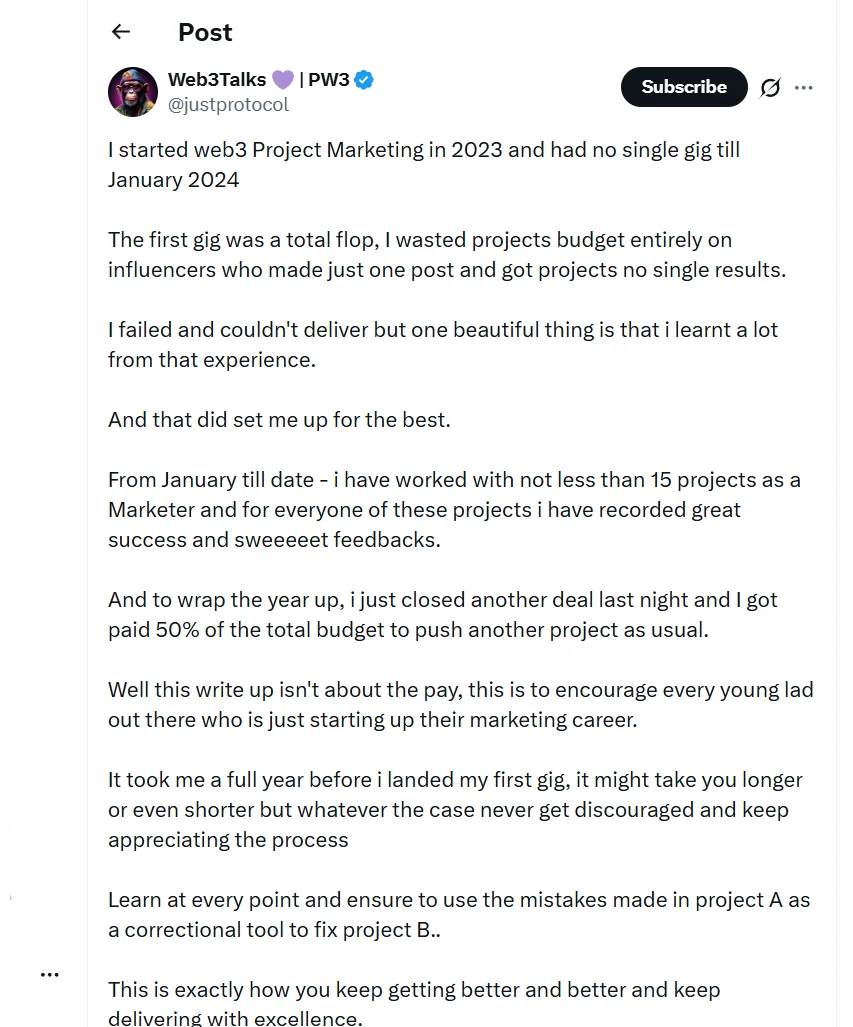 Personal story example from Twitter.