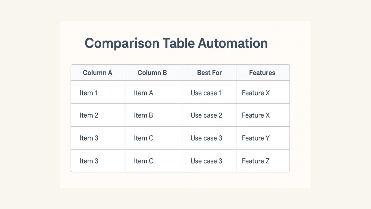 Clean table layout showing automated comparison columns and features