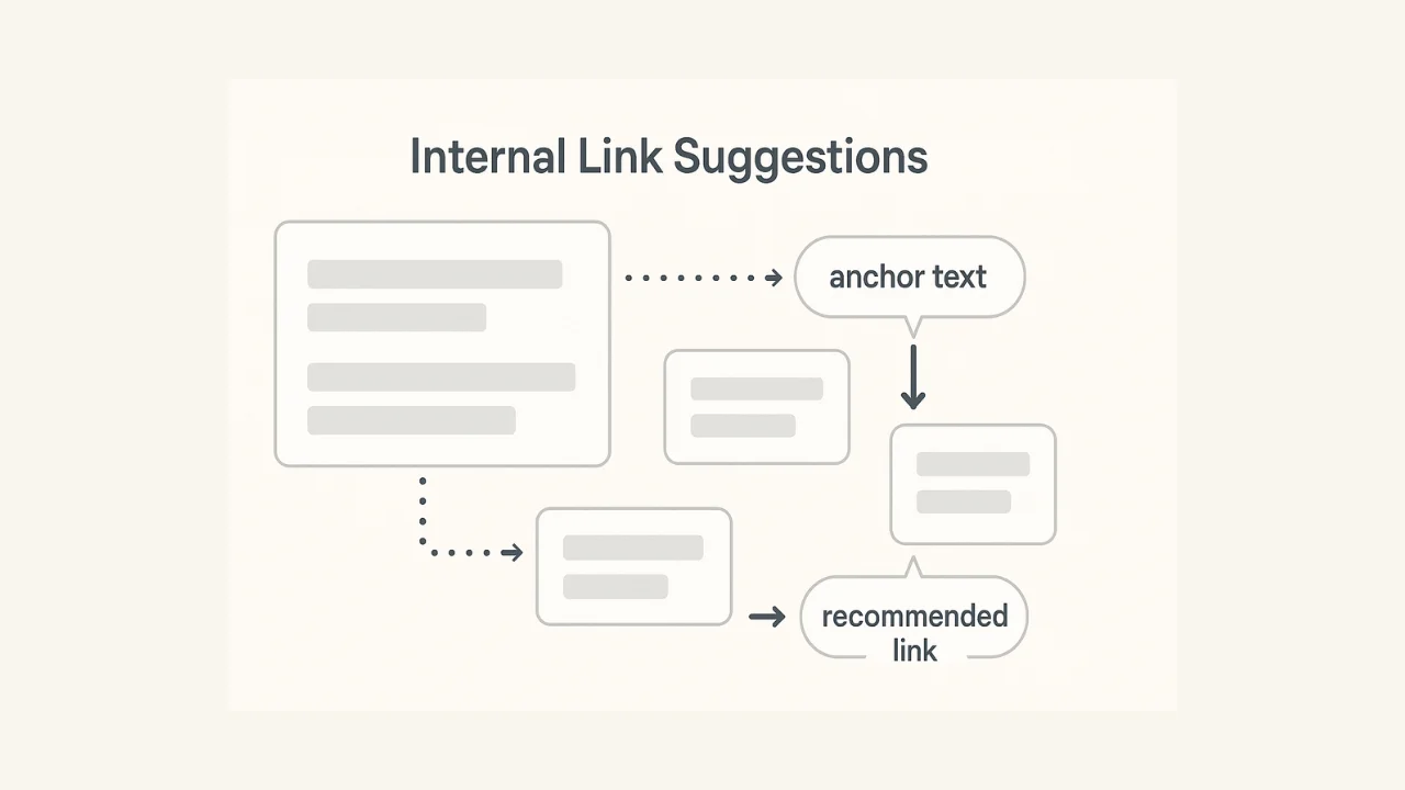 Content cluster diagram showing pages connected with suggested internal links.”