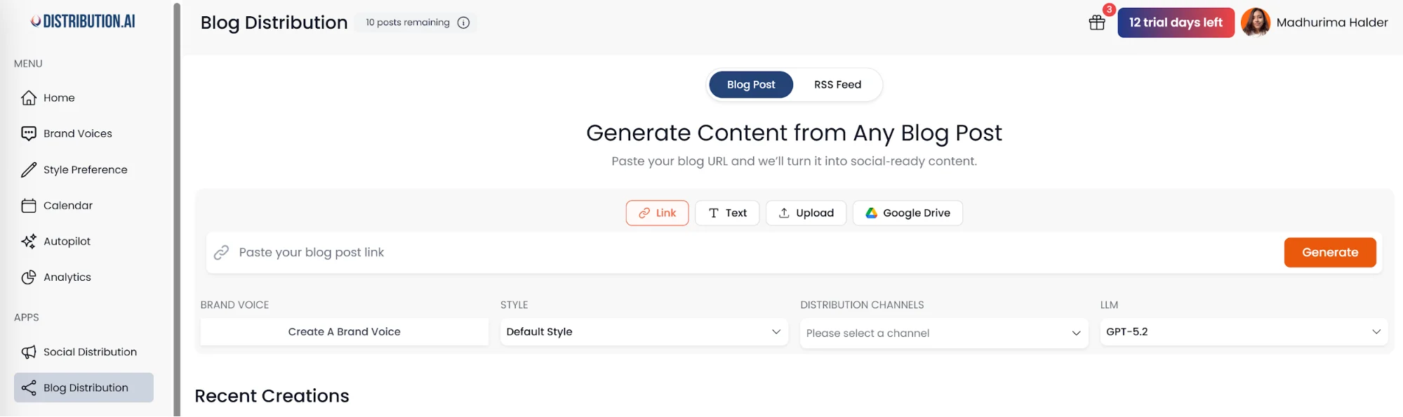 Distribution.ai blog distribution dashboard screenshot