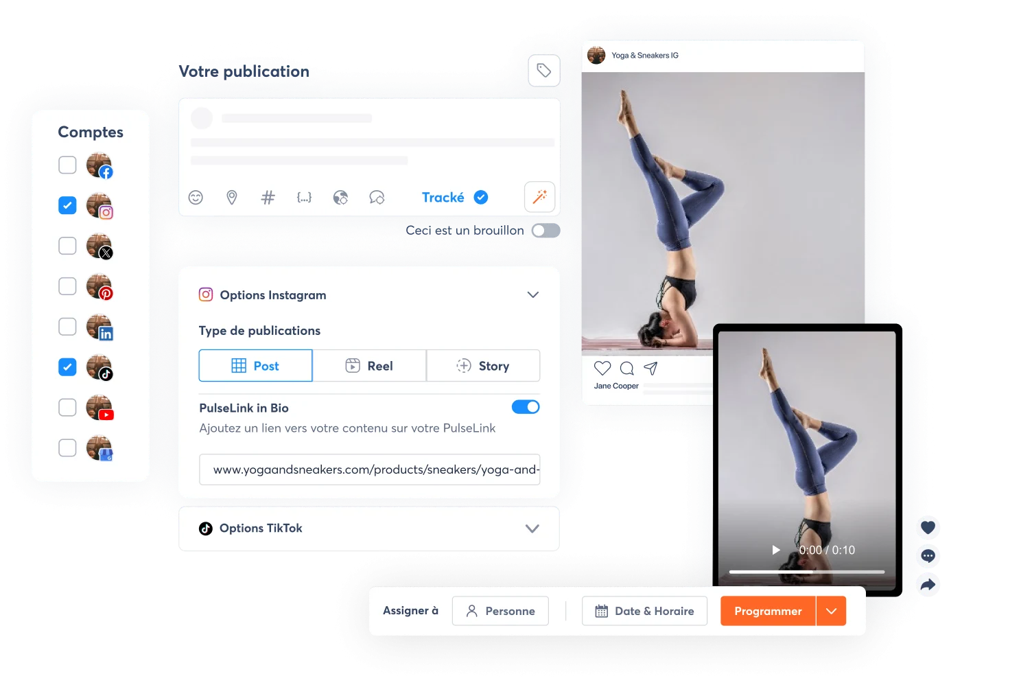 Social media publishing dashboard with unified inbox, post scheduling and multi-platform content options