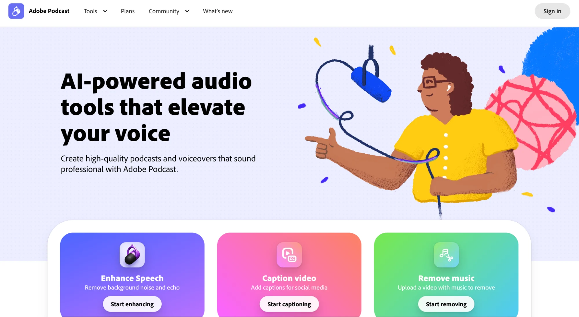Adobe Podcast Homepage