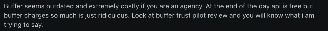 Buffer negative review on Reddit