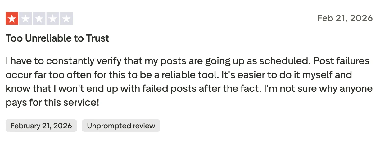 Buffer negative review on Trustpilot