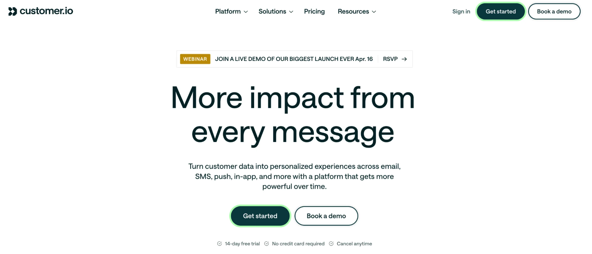 Customer.io homepage