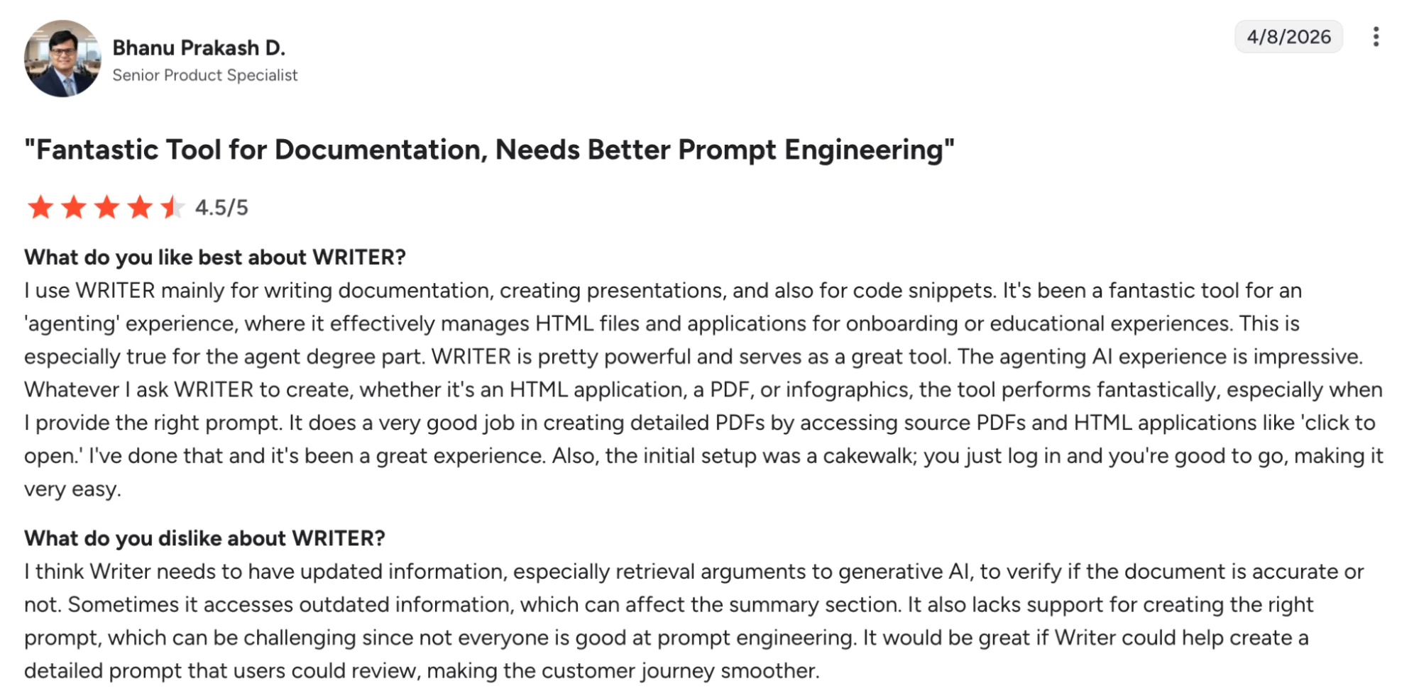 writer- Fantastic Tool for Documentation, Needs Better Prompt Engineering