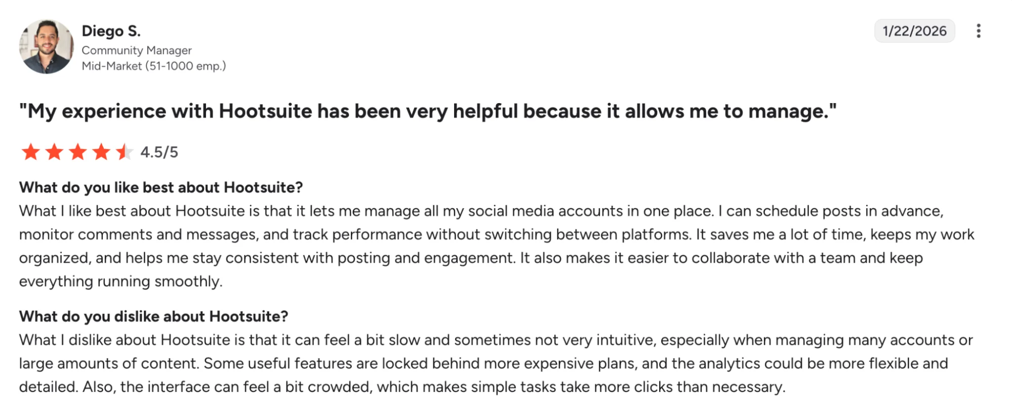 Hootsuite: Experience with Hootsuite has been helpful