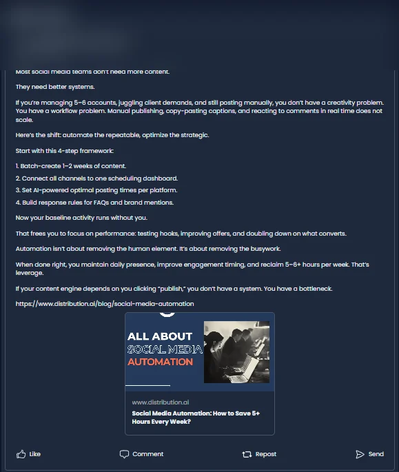 LinkedIn post on social media automation