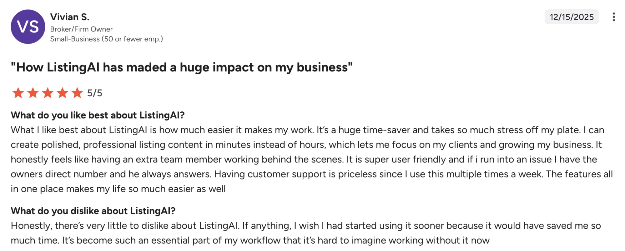 ListingAI - Made a huge impact on business
