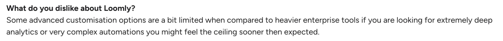 Negative review about Loomly on G2