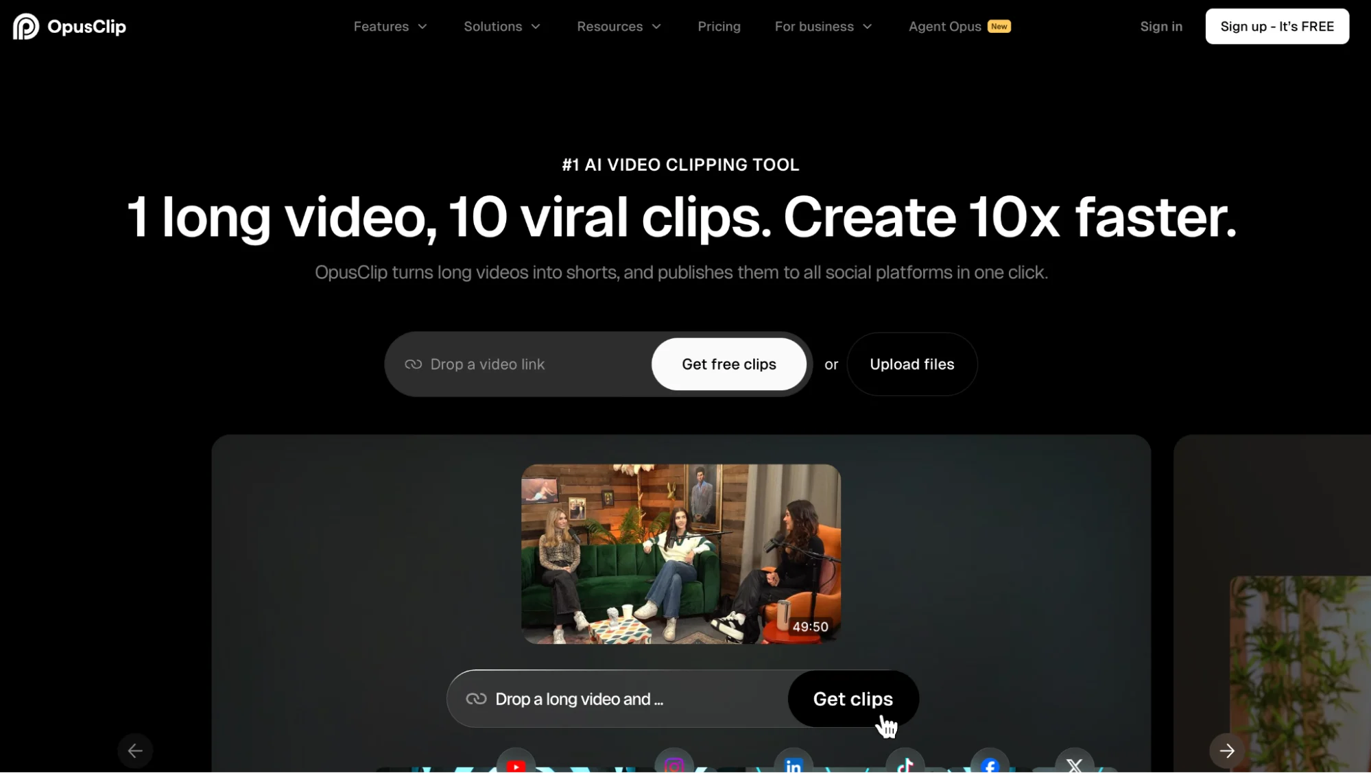 Opusclip homepage