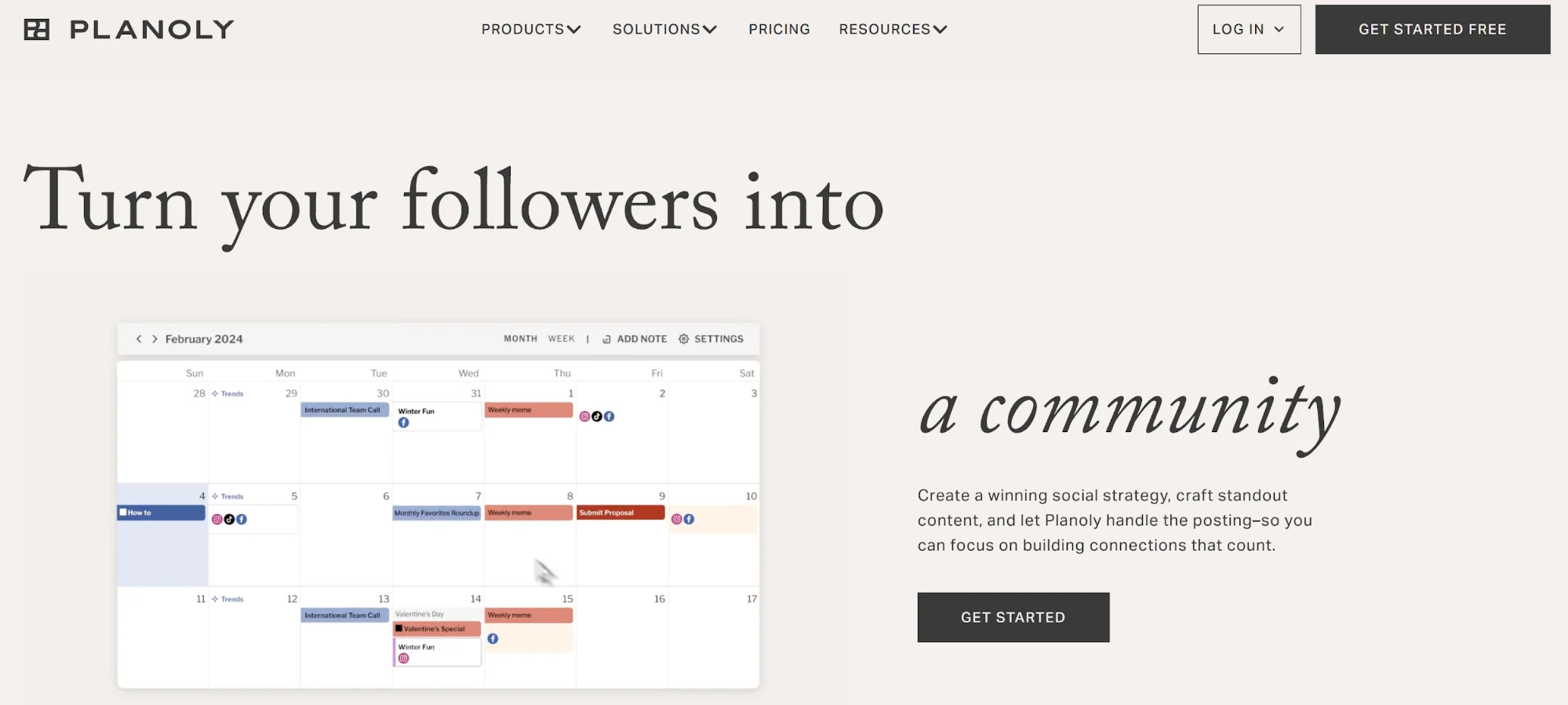 Planoly social media scheduler page