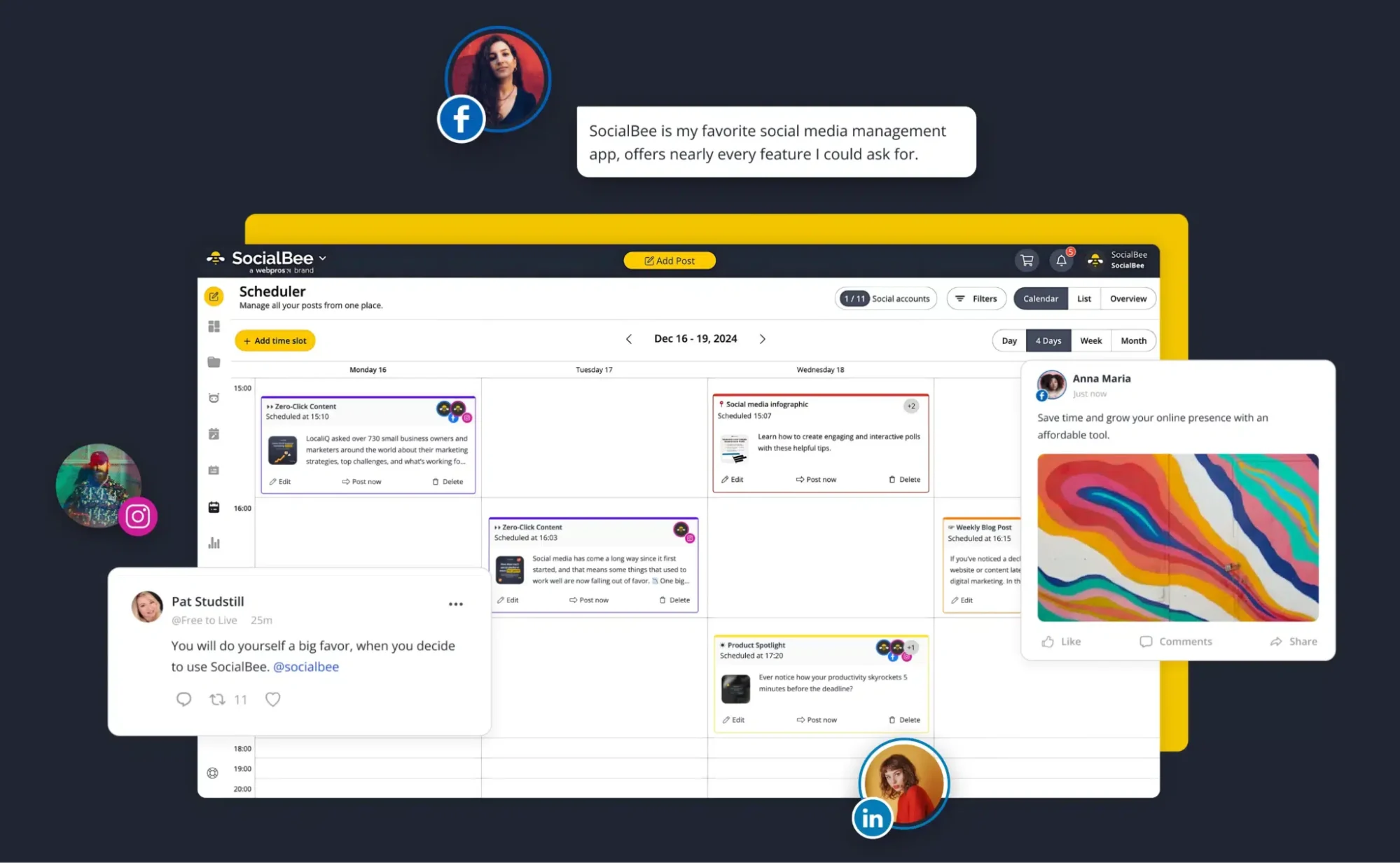 SocialBee's social media scheduling platform