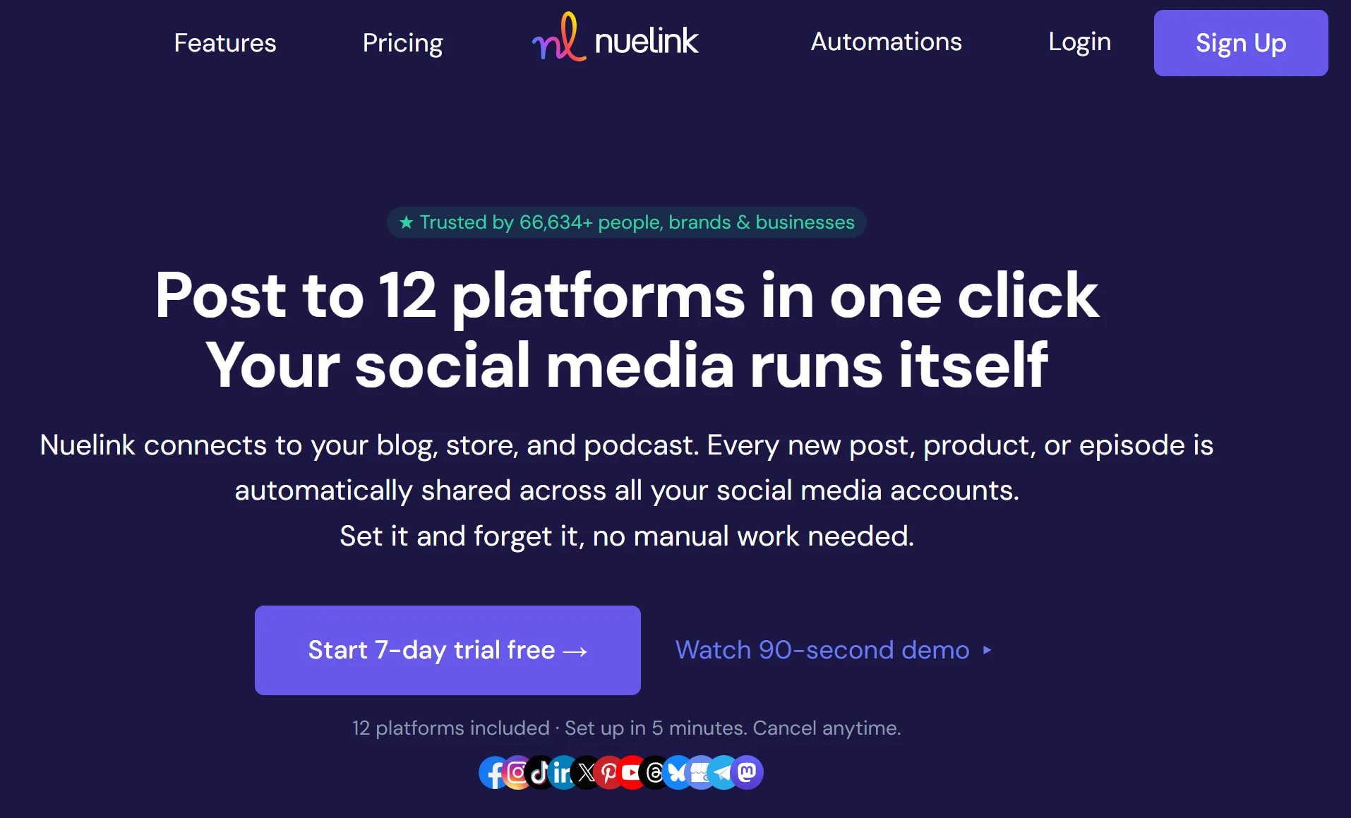 Nuelink’s homepage summarizing its key value proposition.