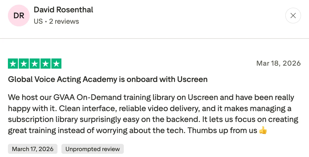 Uscreen - Clean interface & reliable video delivery
