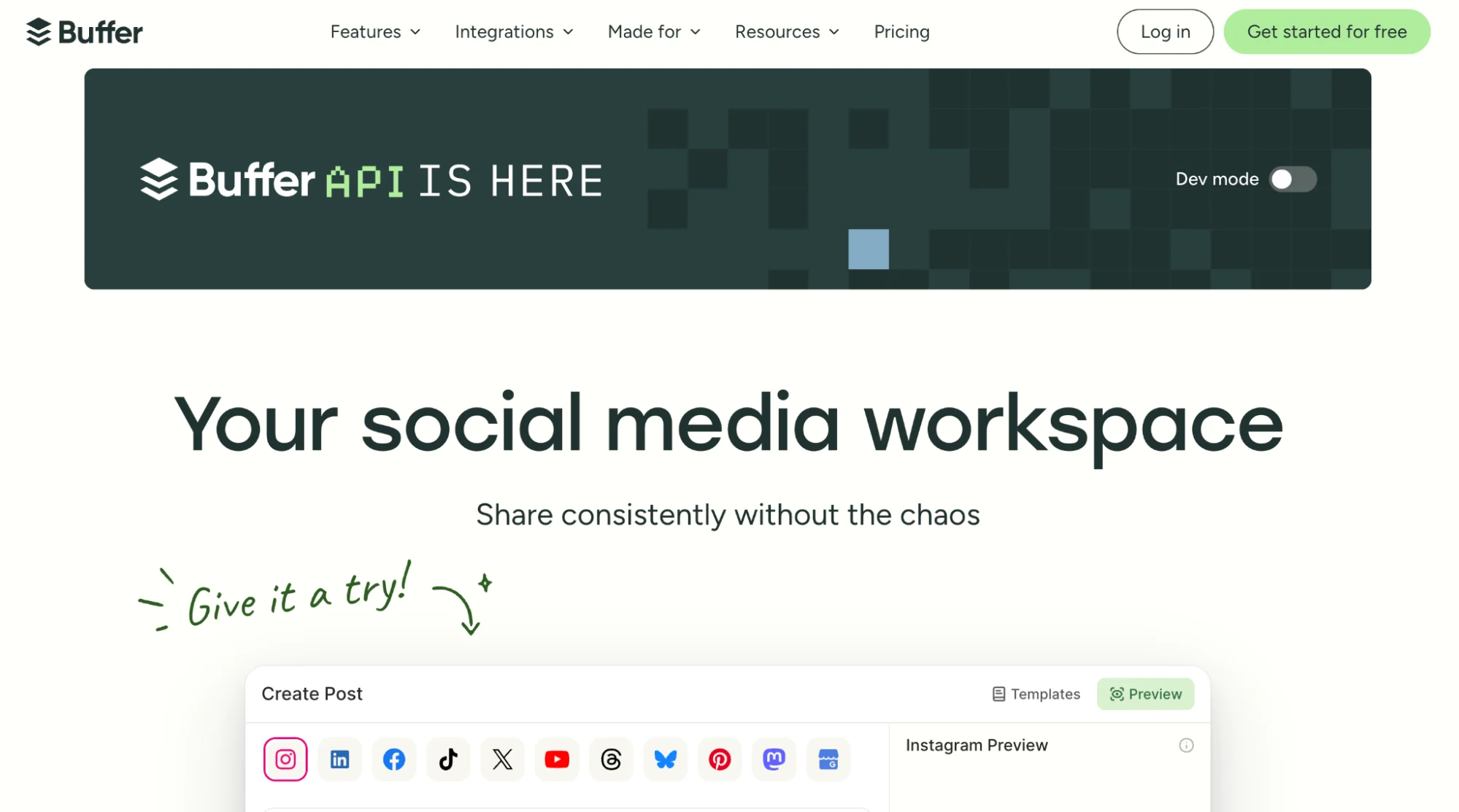 Buffer homepage