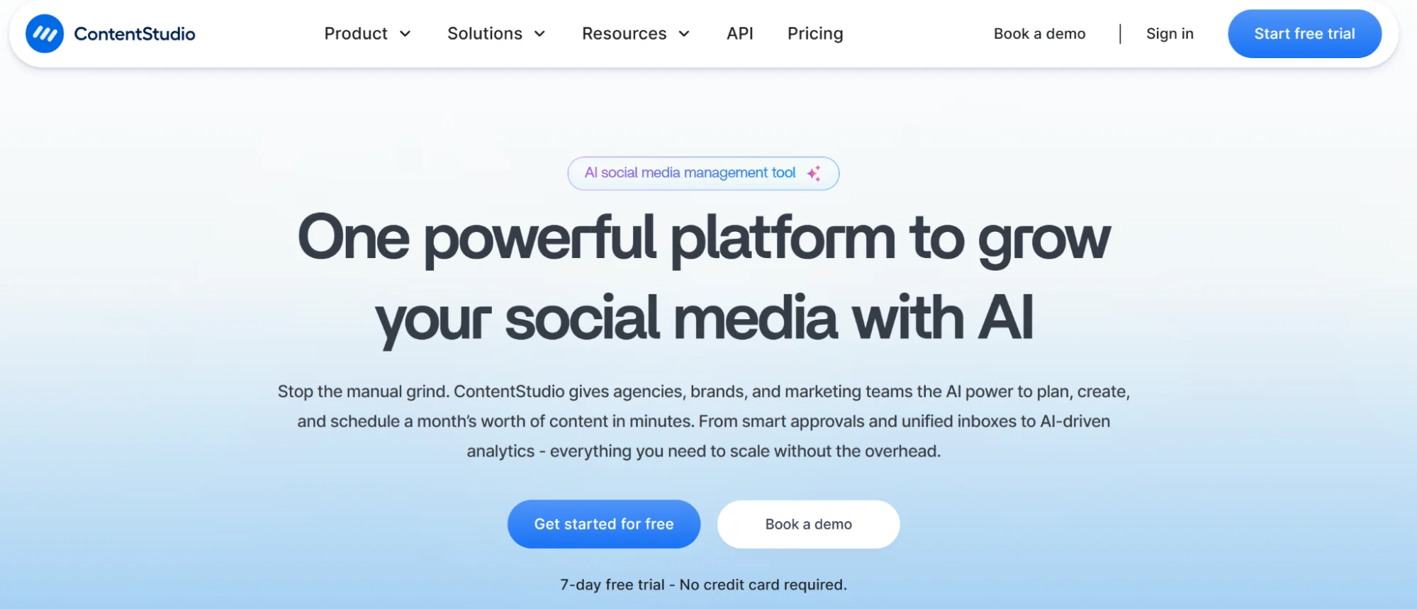 ContentStudio’s homepage explaining what the tool can do for agencies, brands and marketing teams.