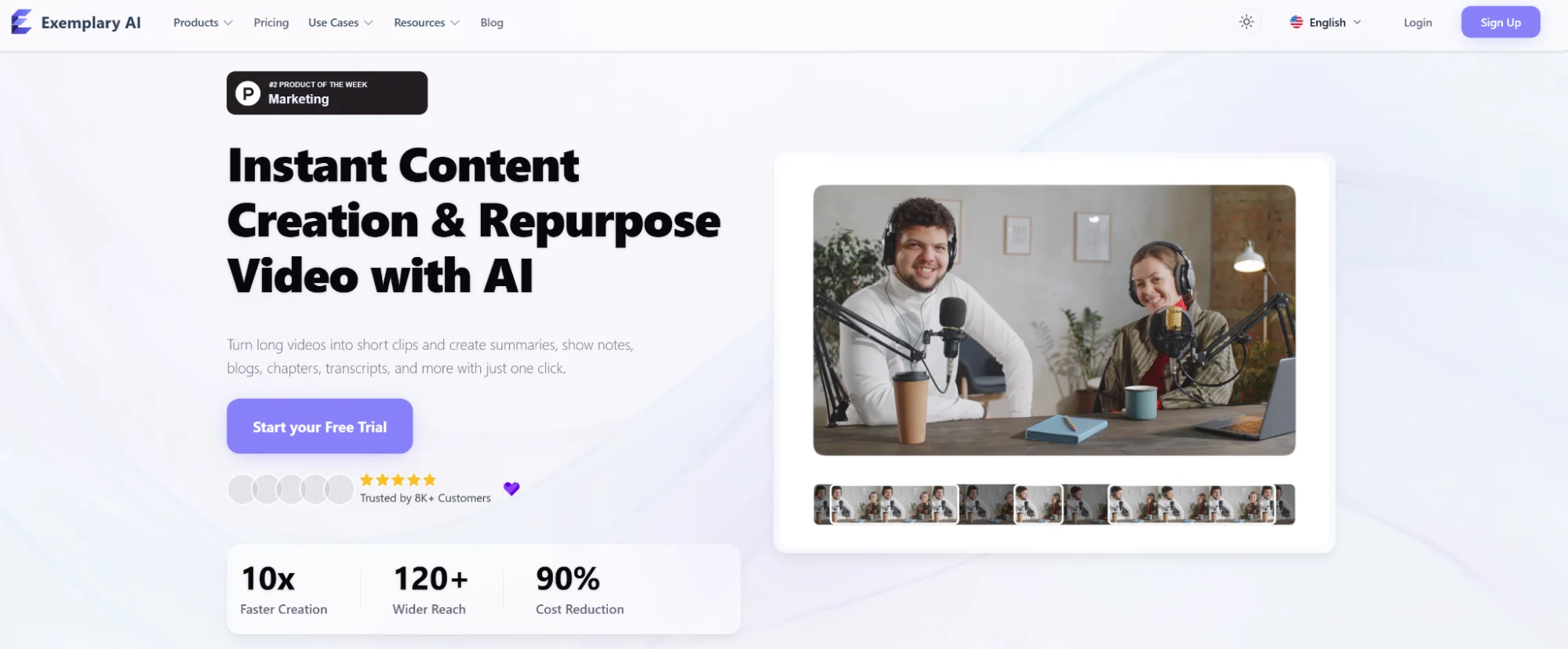 Exemplary AI’s homepage mentioning its advantages with ratings.