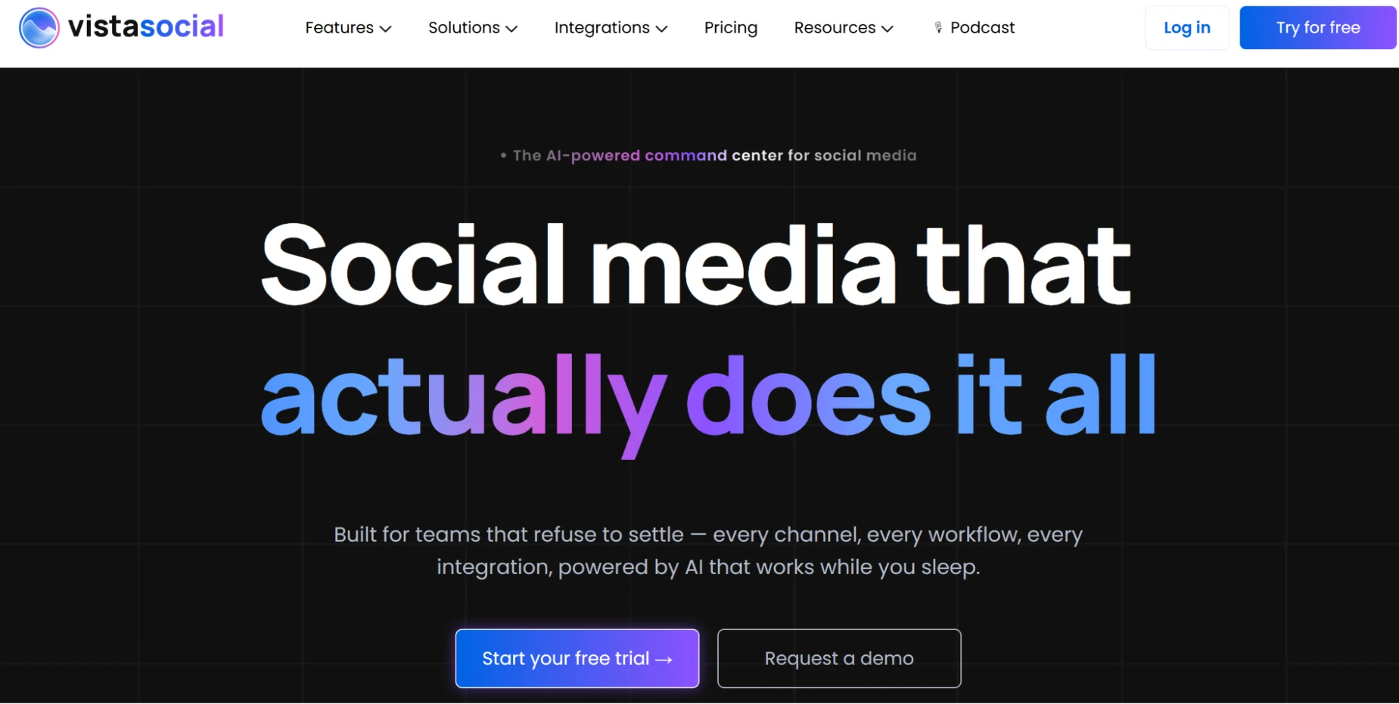 Vista Social’s homepage outlining its capabilities.