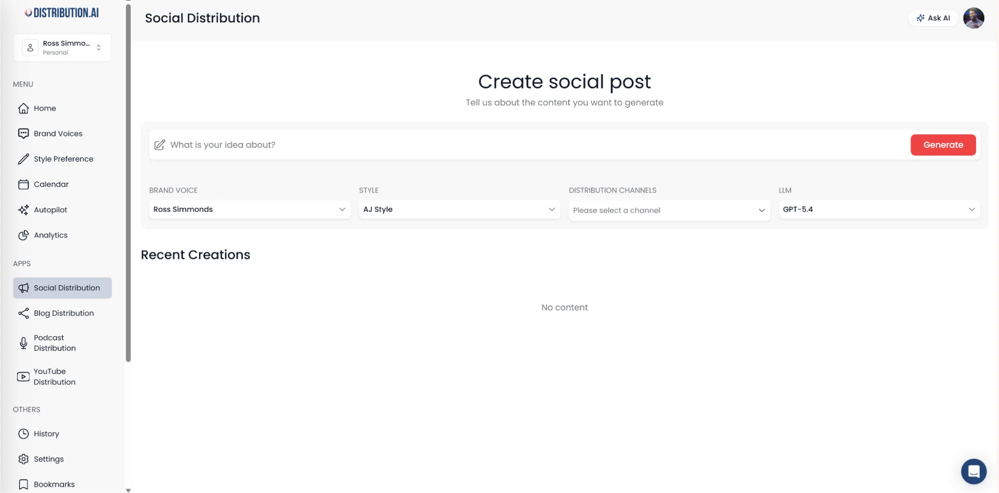 Distribution.ai’s idea to post creation feature