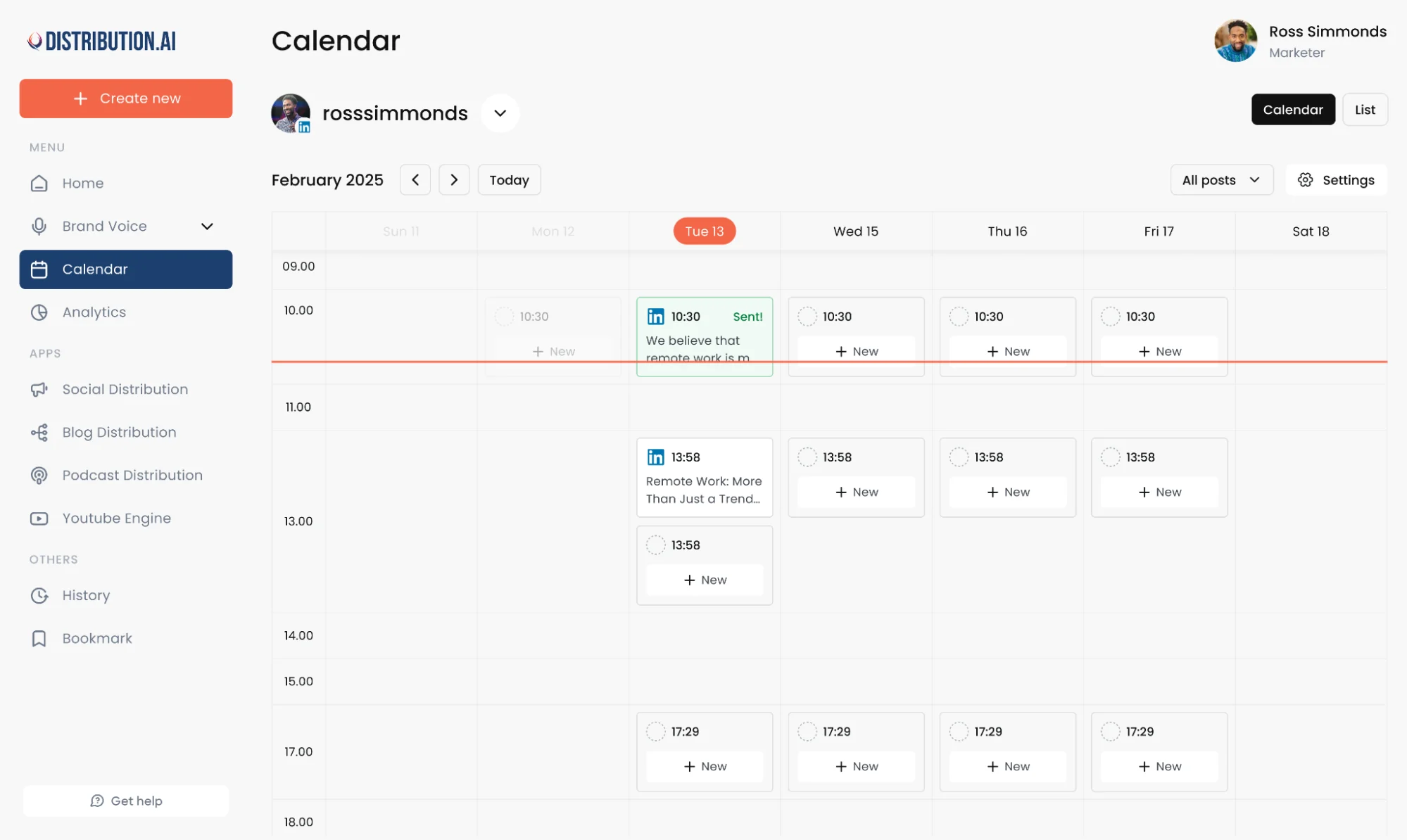 Schedule and publish content using Distribution.ai’s inbuilt calendar feature